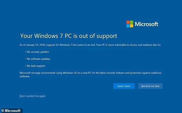 win7 out of support screenshot