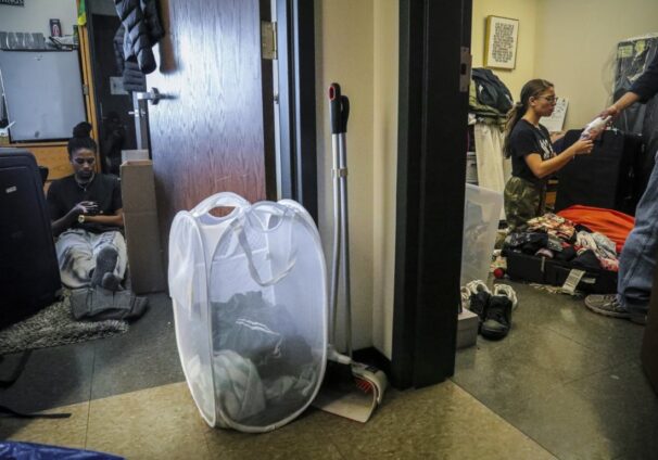 student packing room