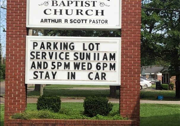 church drive in service sign