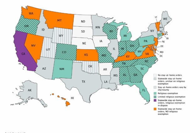 United States map of religious exemption