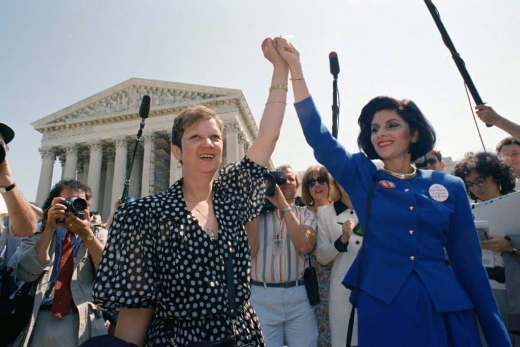Norma McCorvey, Jane Roe in the 1973 court case, left, and her attorney Gloria Allred 