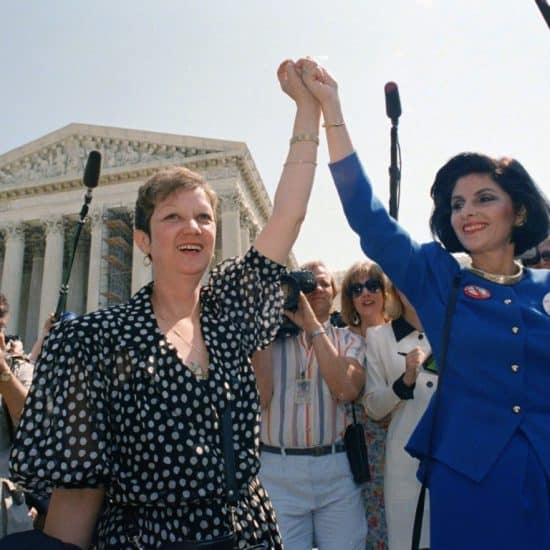 Norma McCorvey, Jane Roe in the 1973 court case, left, and her attorney Gloria Allred