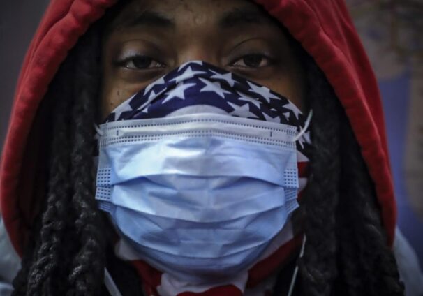 subway rider with mask