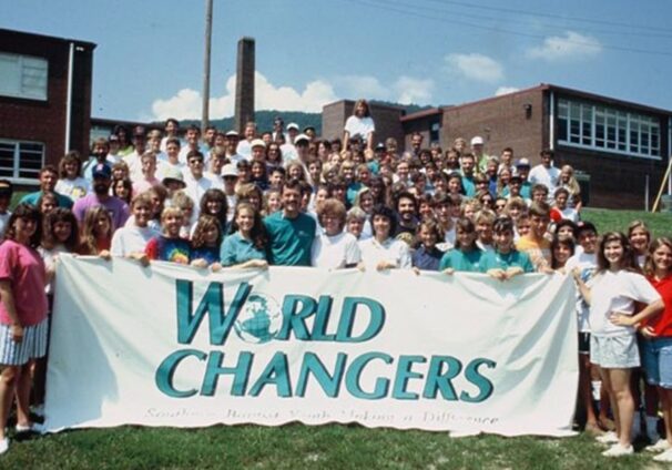 World Changers behind banner in 1990
