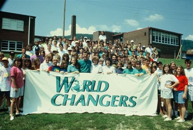 World Changers behind banner in 1990