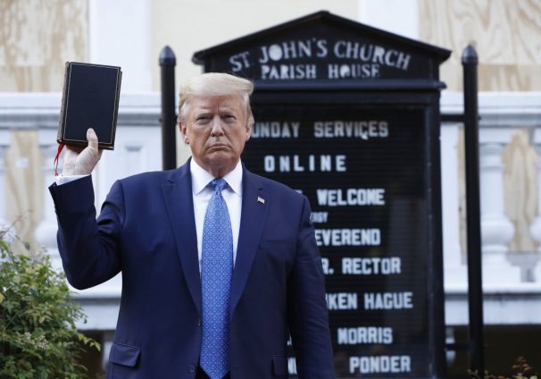 Donald Trump holds a Bible