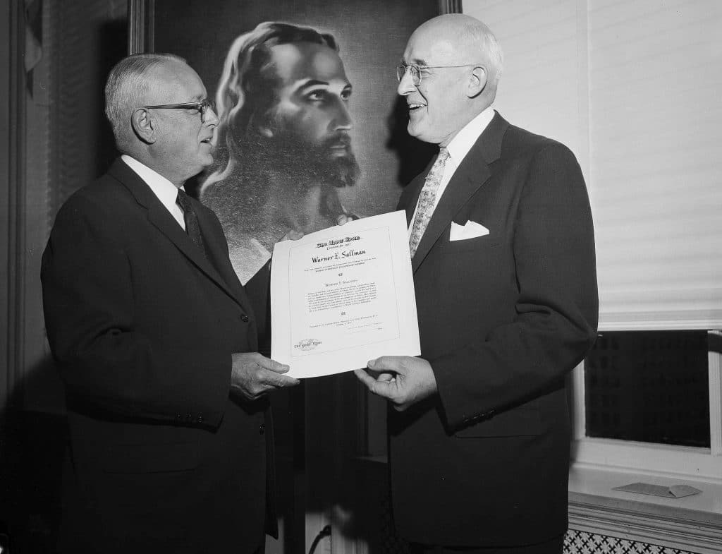 1957 Upper Room Award for World Christianity Fellowship to artist Warner Sallman